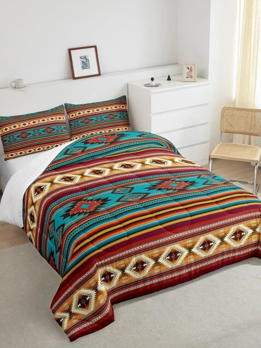 Southwestern Boho Design Comforter Set Queen Size,Rustic Western Bedding for Boy